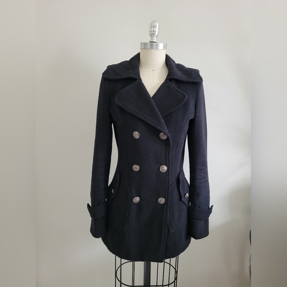 Navy blue double breasted peacoat with metal buttons - Picture 8 of 8